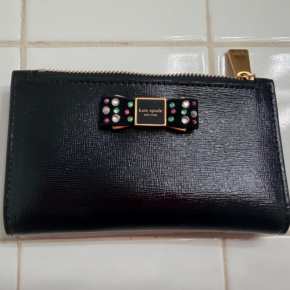 NWT Kate Spade Morgan Bow Bedazzled Small Slim Bifold Wallet Boxed Set